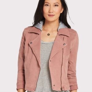 ✨ Coveted- ANTHRO MARRAKECH| Pink Moto Jacket w/ Gray Detachable Hood | EUC S